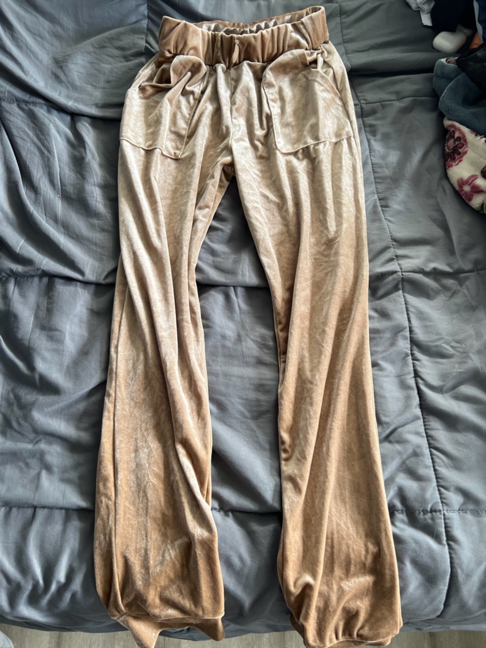Velvet Wide-Leg Lounge Pants in Taupe